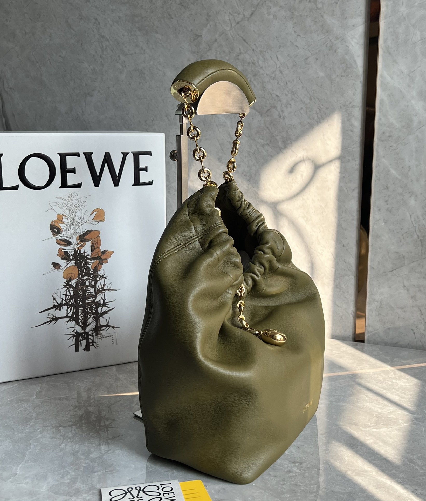 Loewe Medium Squeeze Bag in Mellow Nappa Lambskin Dark Khaki Green